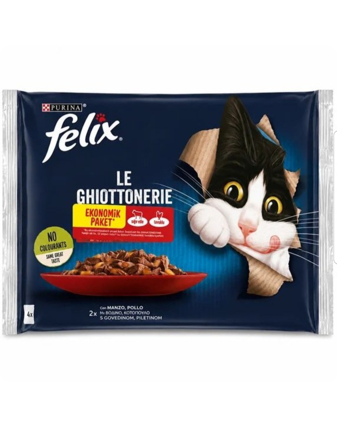 پوچ گربه فلیکس با طعم مرغ و گوشت در بسته 4 عددی